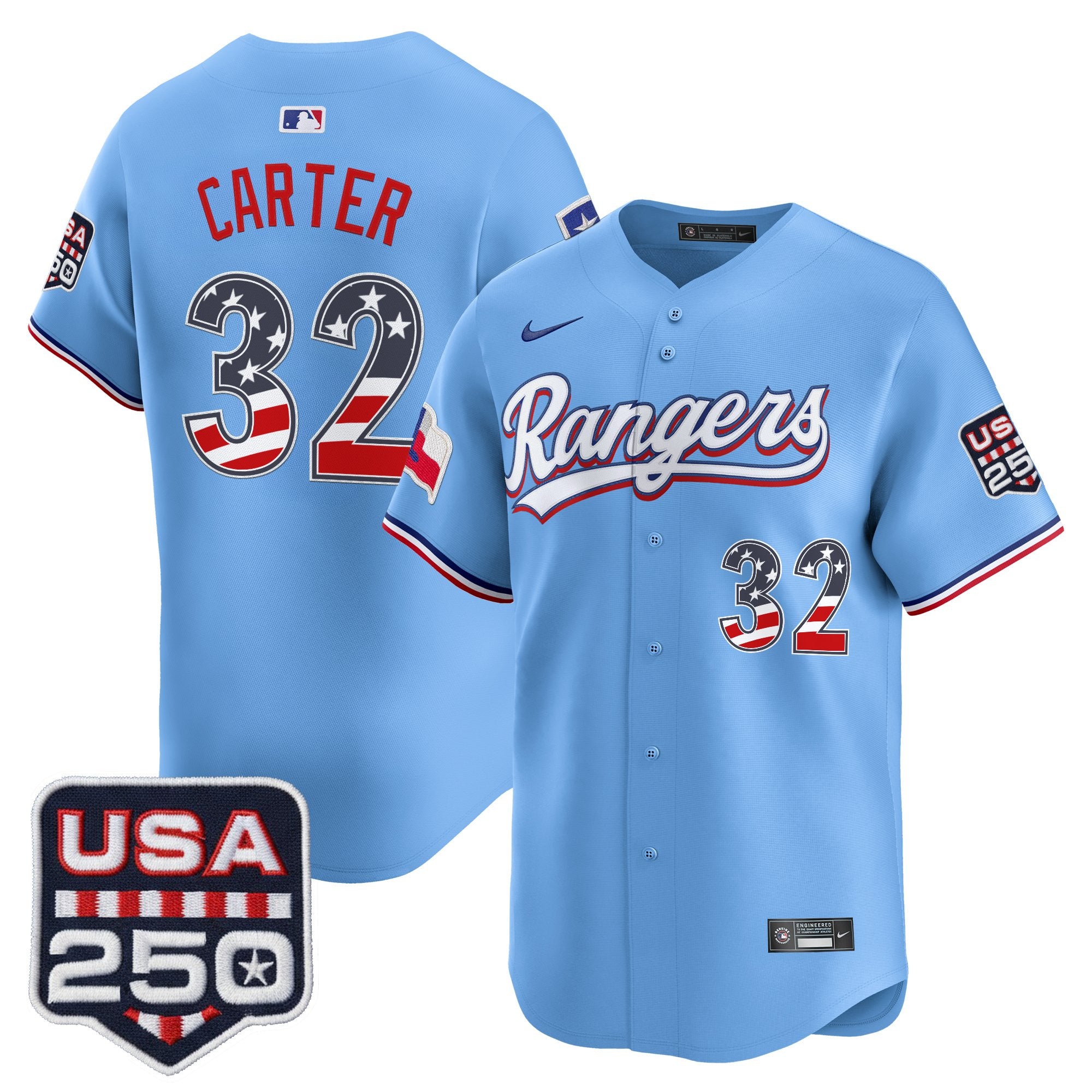 Men's Texas Rangers USA 250 Fourth of July Vapor Premier Limited Jersey - All Stitched