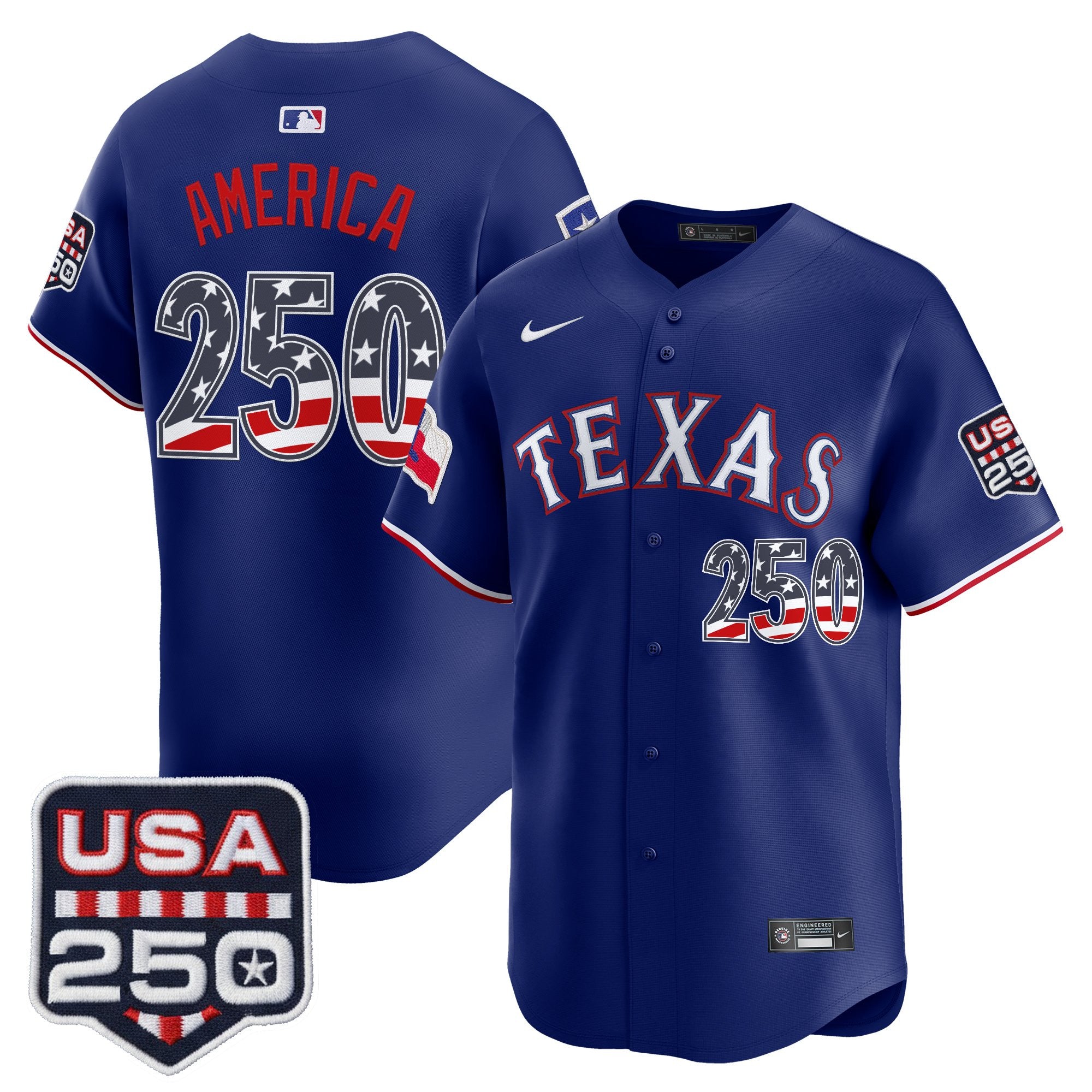 Men's Texas Rangers USA 250 Fourth of July Vapor Premier Limited Jersey - All Stitched