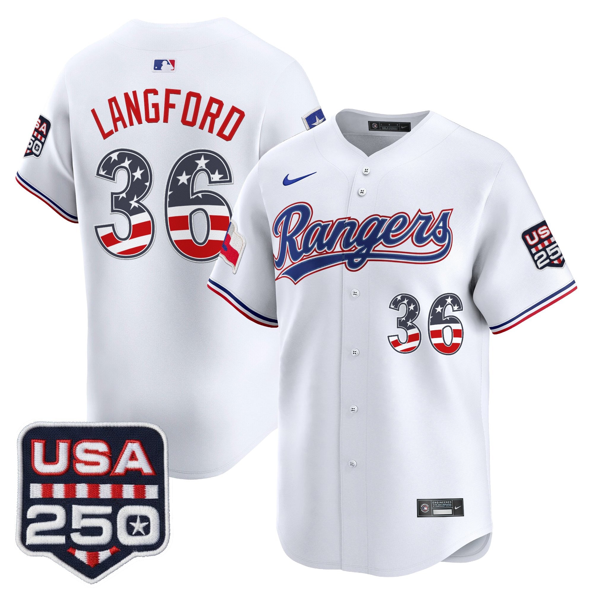 Men's Texas Rangers USA 250 Fourth of July Vapor Premier Limited Jersey - All Stitched