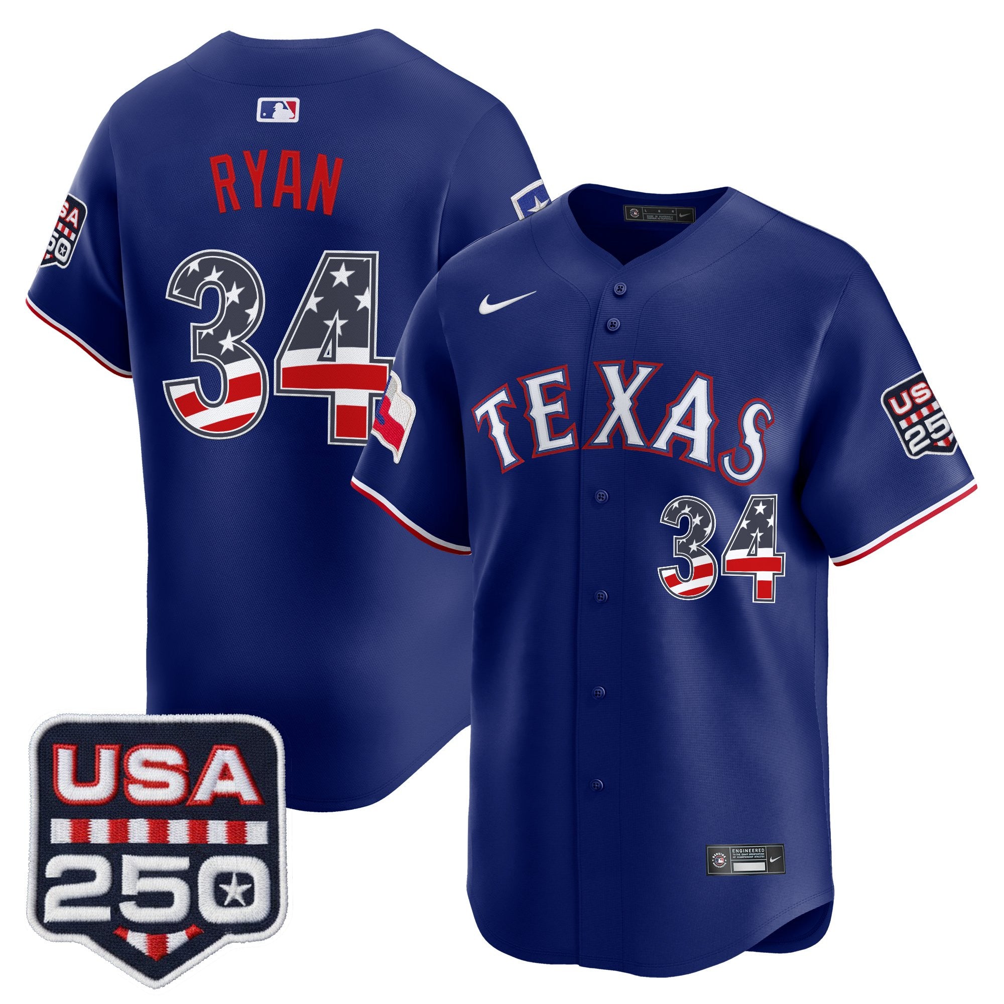 Men's Texas Rangers USA 250 Fourth of July Vapor Premier Limited Jersey - All Stitched