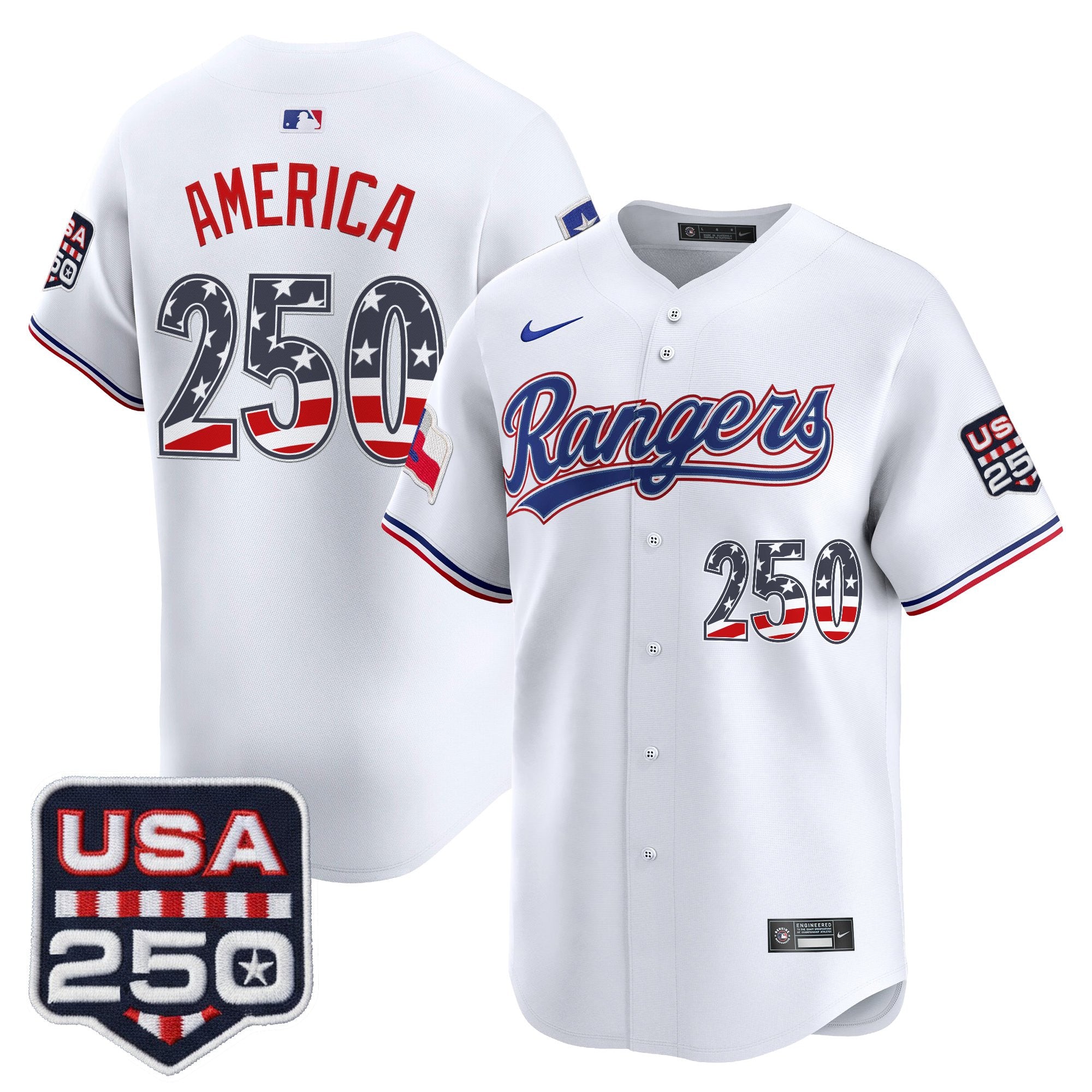 Men's Texas Rangers USA 250 Fourth of July Vapor Premier Limited Jersey - All Stitched