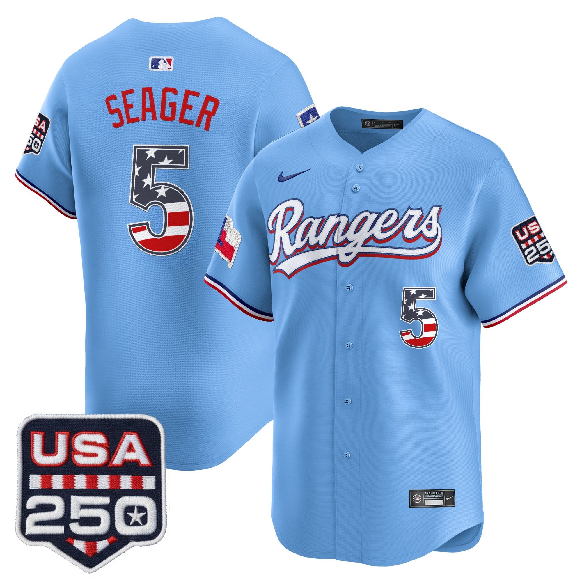 Men's Texas Rangers USA 250 Fourth of July Vapor Premier Limited Jersey - All Stitched