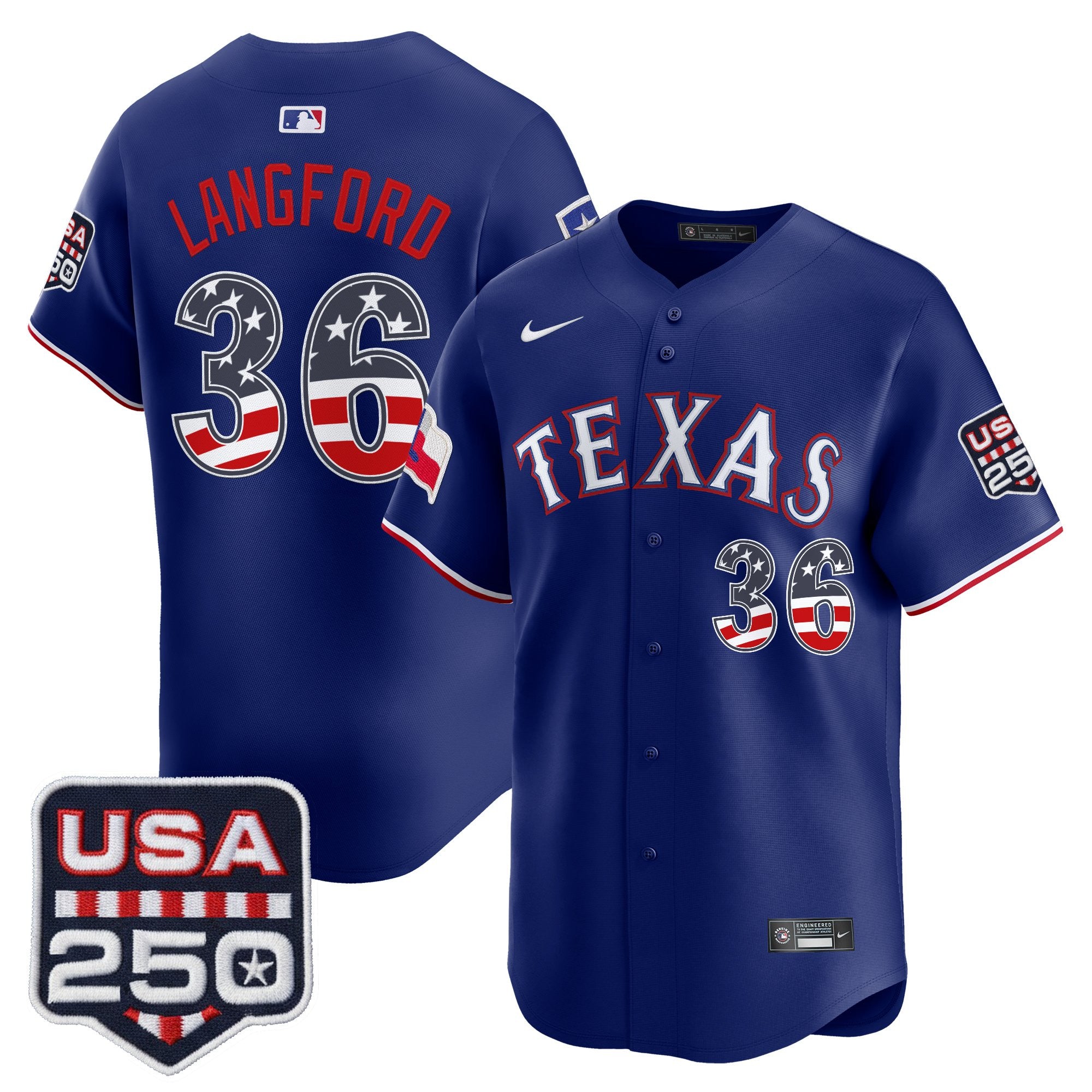 Men's Texas Rangers USA 250 Fourth of July Vapor Premier Limited Jersey - All Stitched