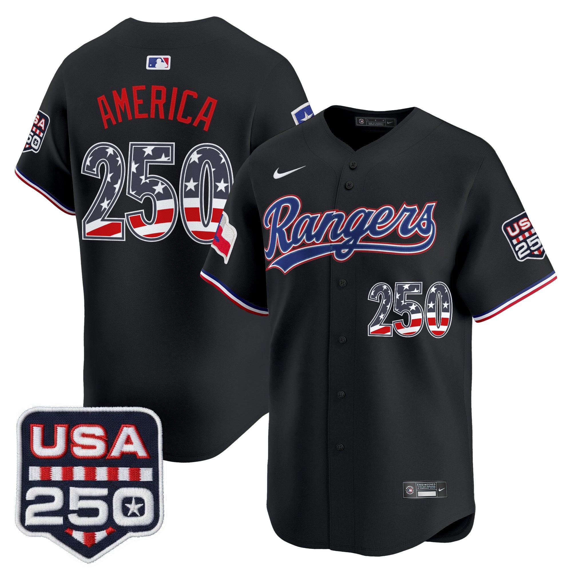 Men's Texas Rangers USA 250 Fourth of July Vapor Premier Limited Jersey - All Stitched