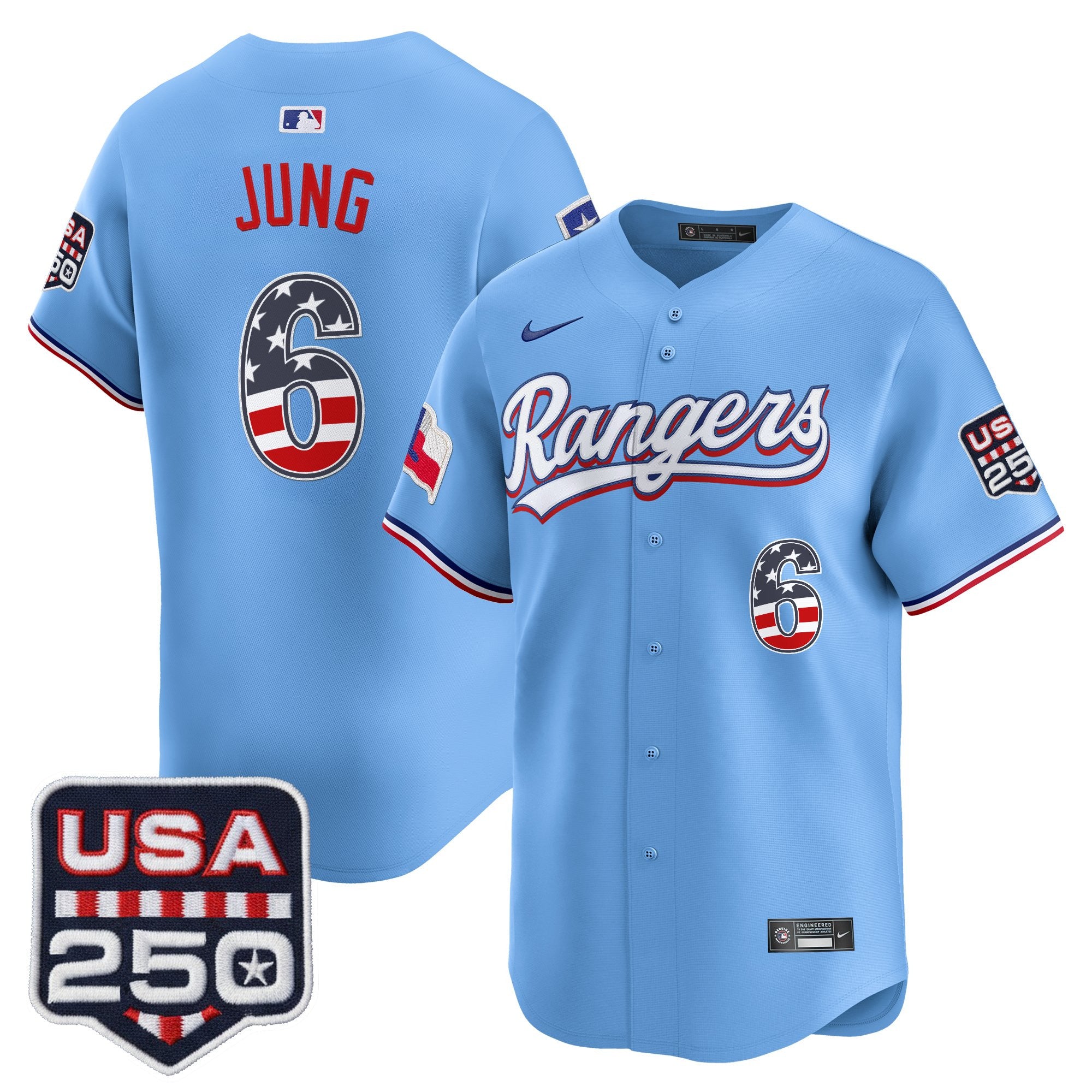 Men's Texas Rangers USA 250 Fourth of July Vapor Premier Limited Jersey - All Stitched