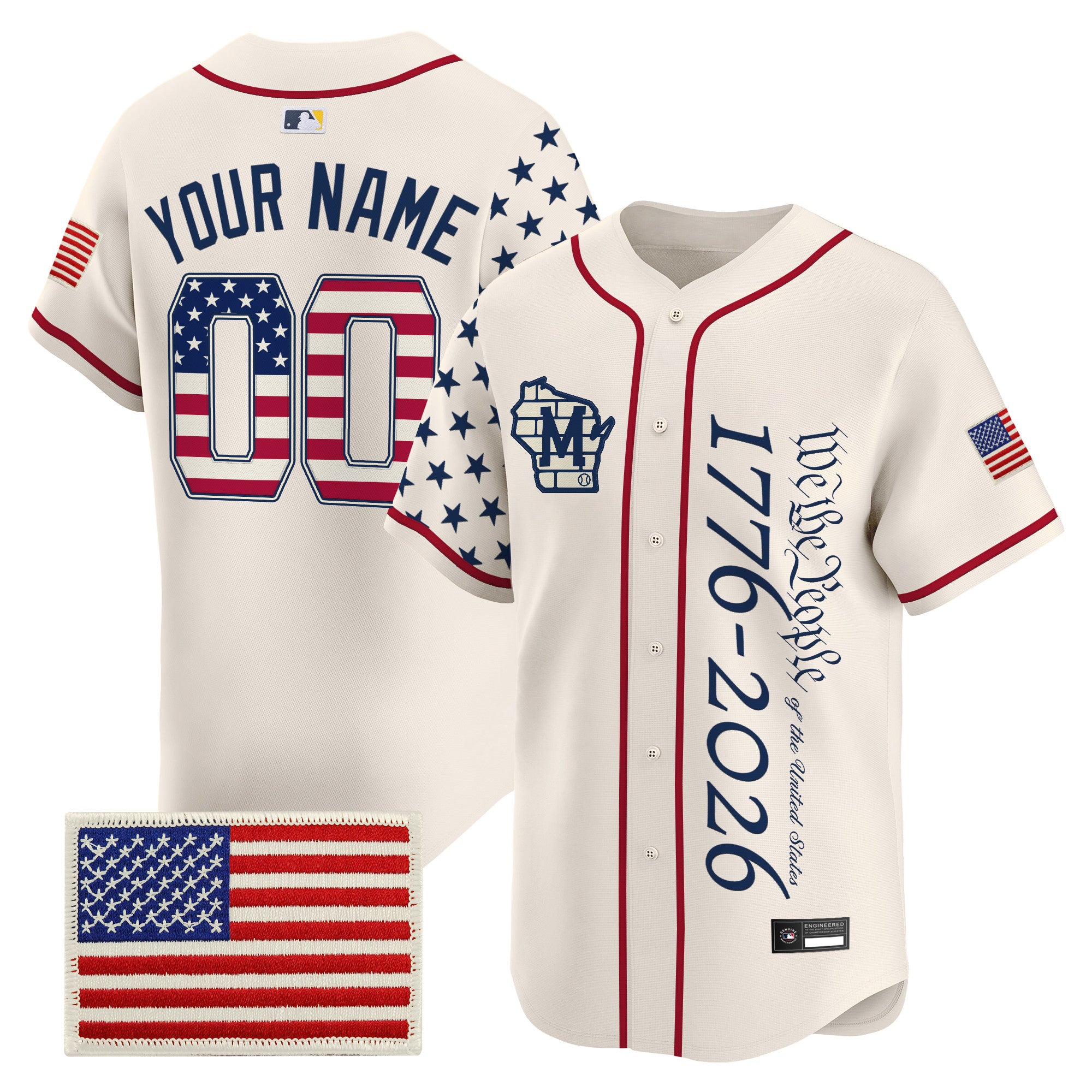Milwaukee Brewers "America 250 Edition" Vapor Premier Limited Custom Jersey V2 - All Stitched