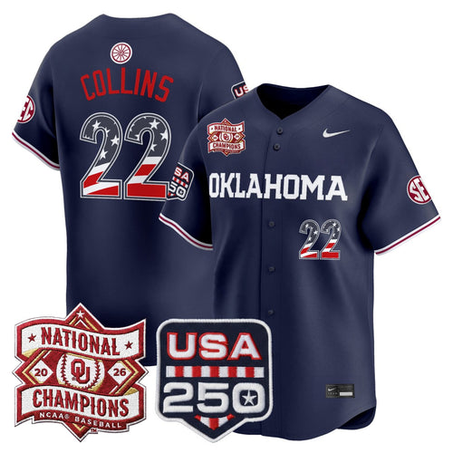 Collins Oklahoma Sooners USA 250 Fourth of July Vapor Premier Limited Jersey - National Champions Patch - All Stitched