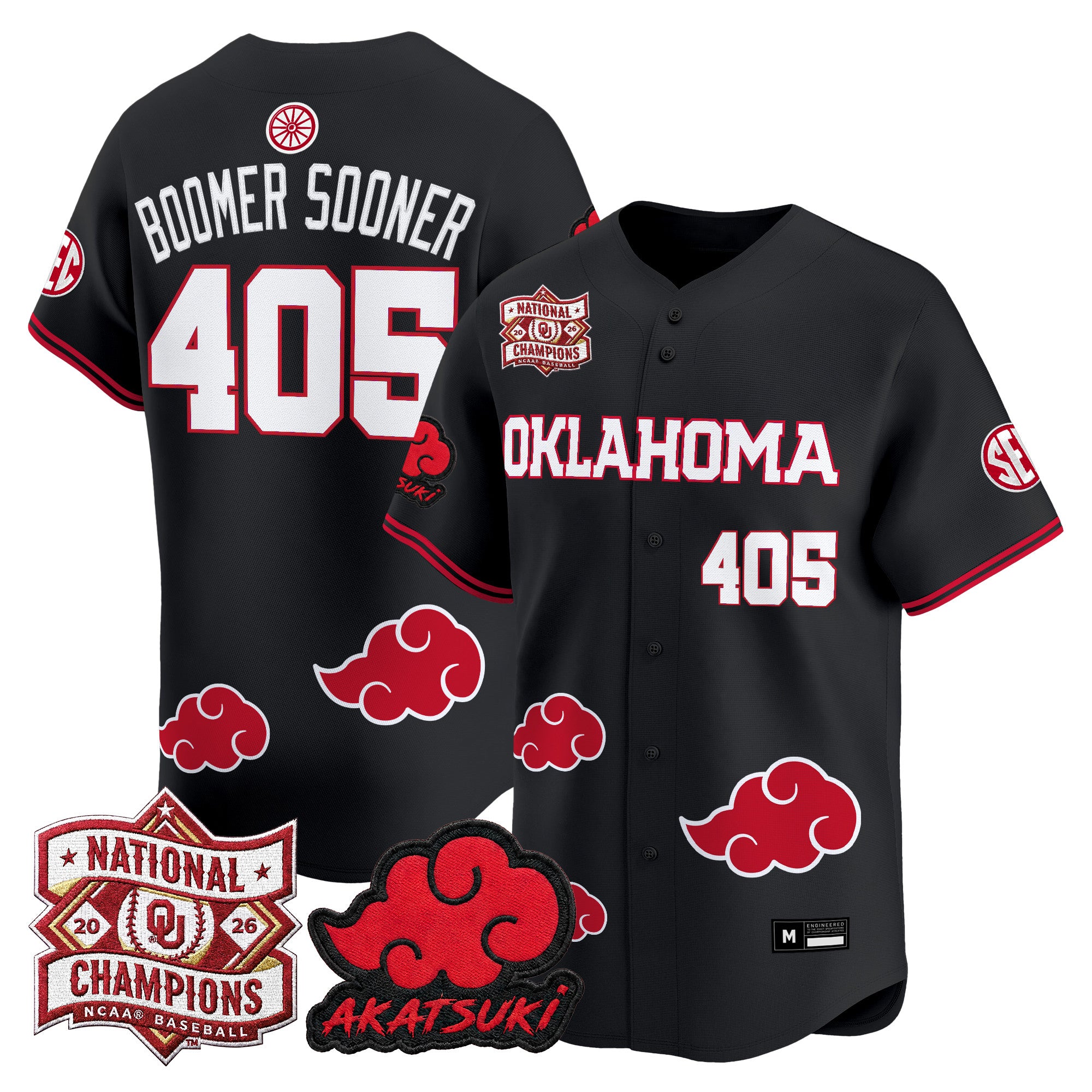 Oklahoma Sooners 2026 National Champions Patch x Naruto "Akatsuki Edition" Vapor Premier Limited Jersey - All Stitched