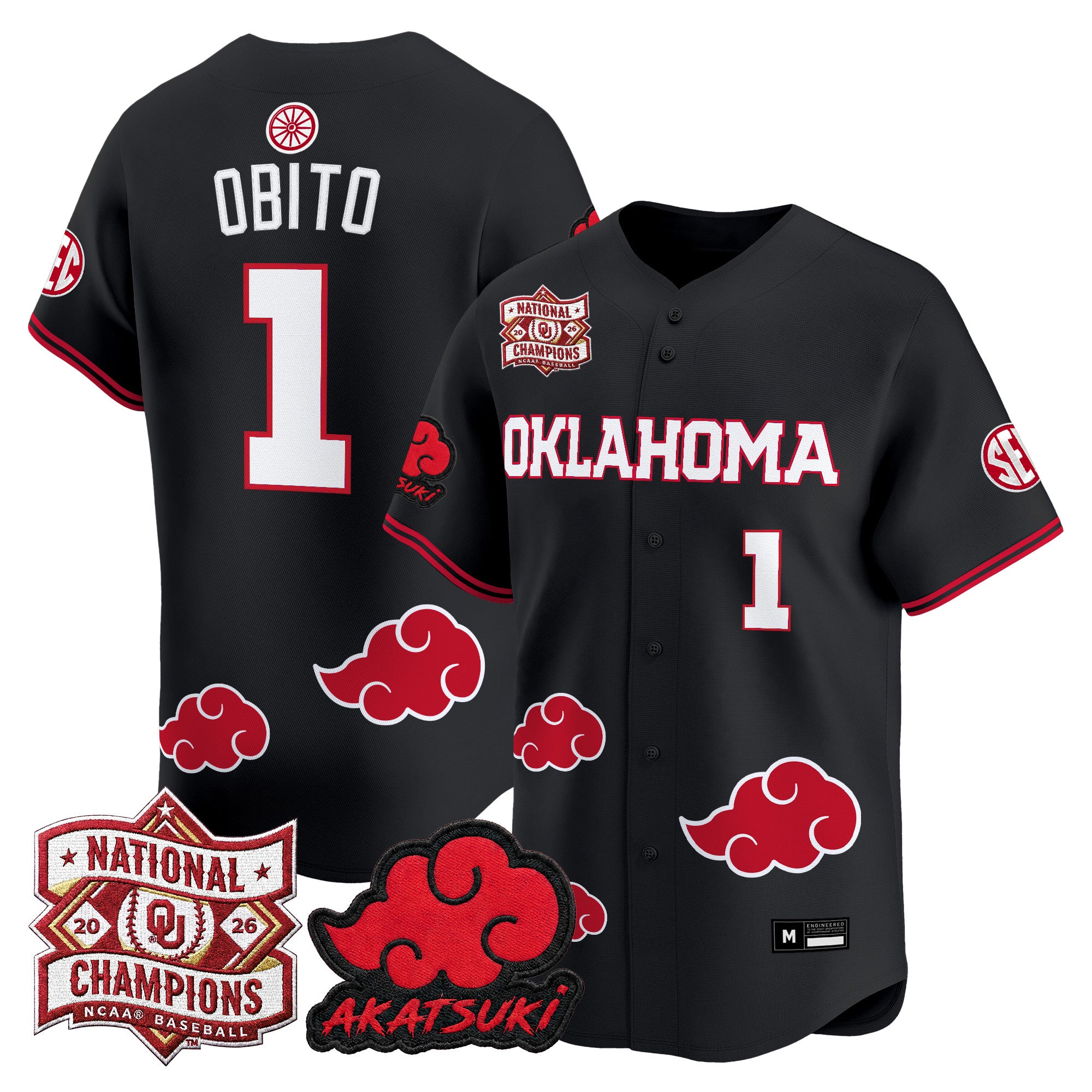 Oklahoma Sooners 2026 National Champions Patch x Naruto "Akatsuki Edition" Vapor Premier Limited Jersey - All Stitched