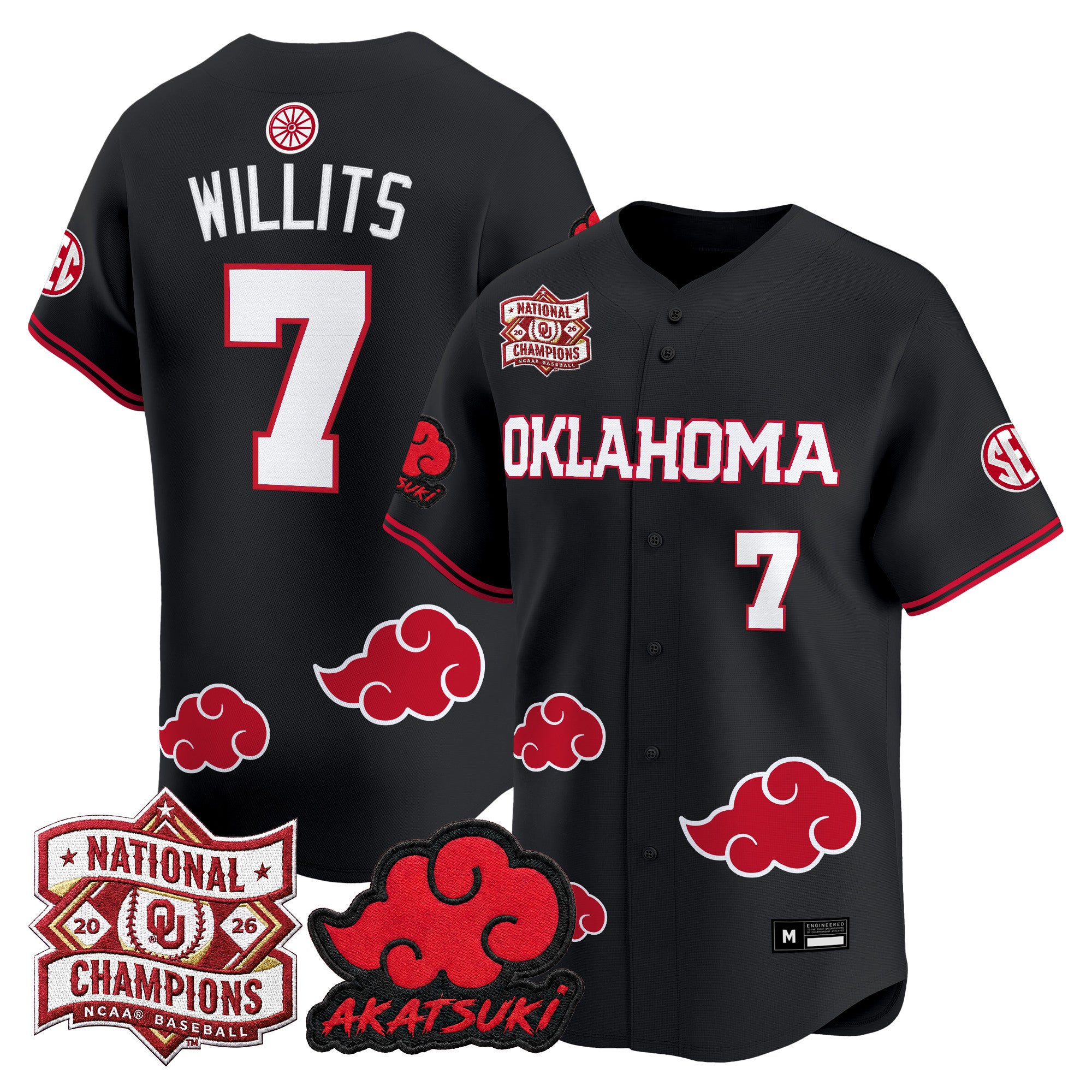 Oklahoma Sooners 2026 National Champions Patch x Naruto "Akatsuki Edition" Vapor Premier Limited Jersey - All Stitched