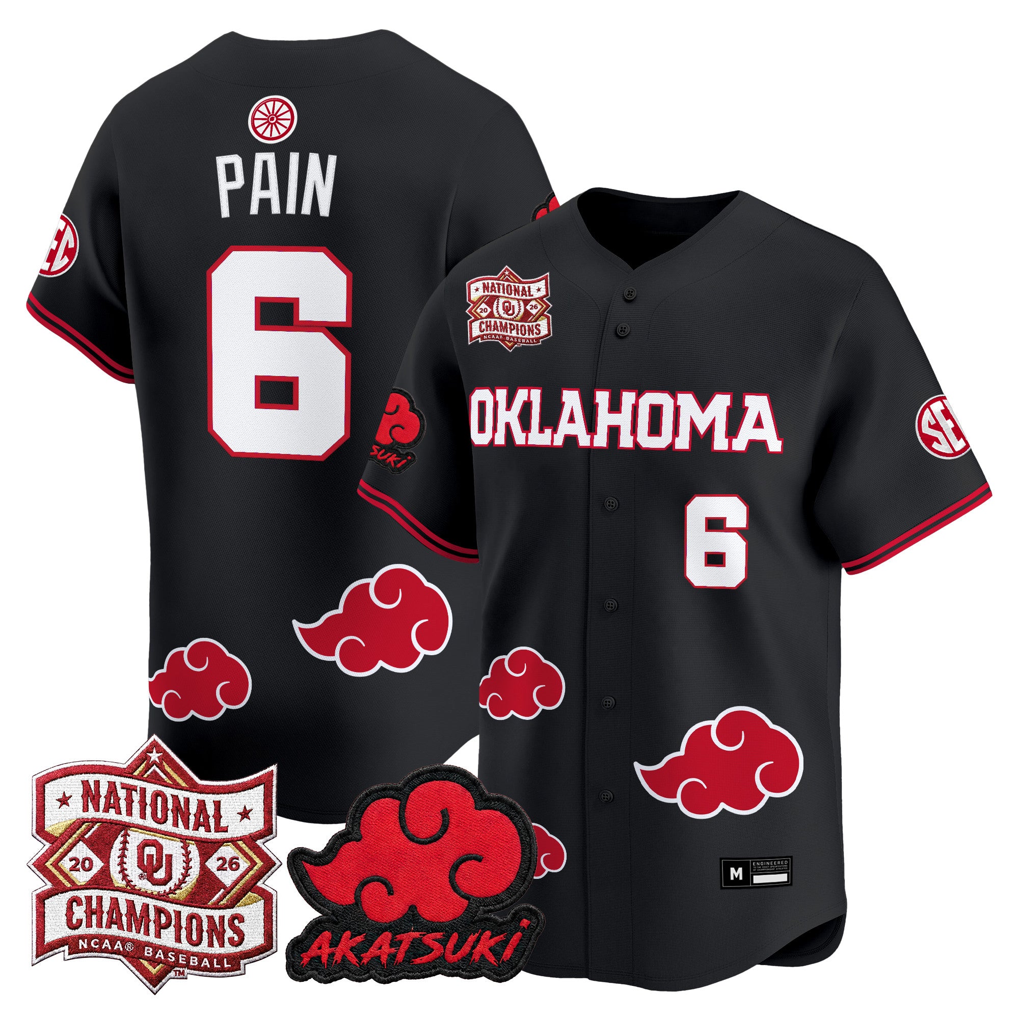 Oklahoma Sooners 2026 National Champions Patch x Naruto "Akatsuki Edition" Vapor Premier Limited Jersey - All Stitched