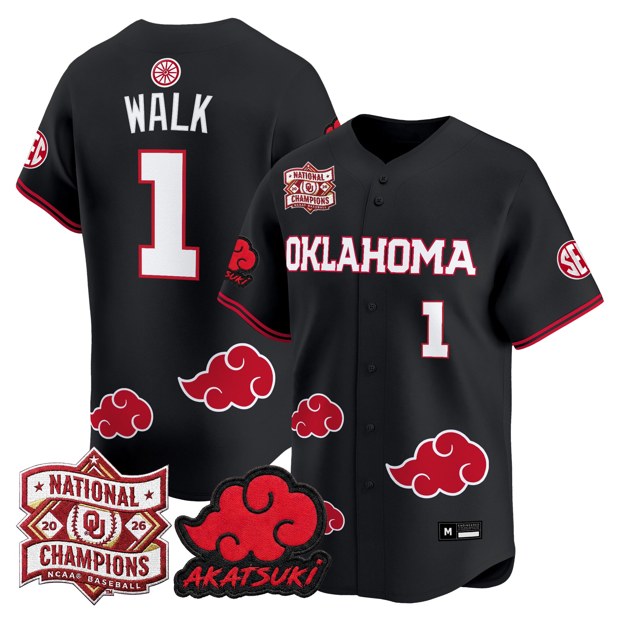 Oklahoma Sooners 2026 National Champions Patch x Naruto "Akatsuki Edition" Vapor Premier Limited Jersey - All Stitched