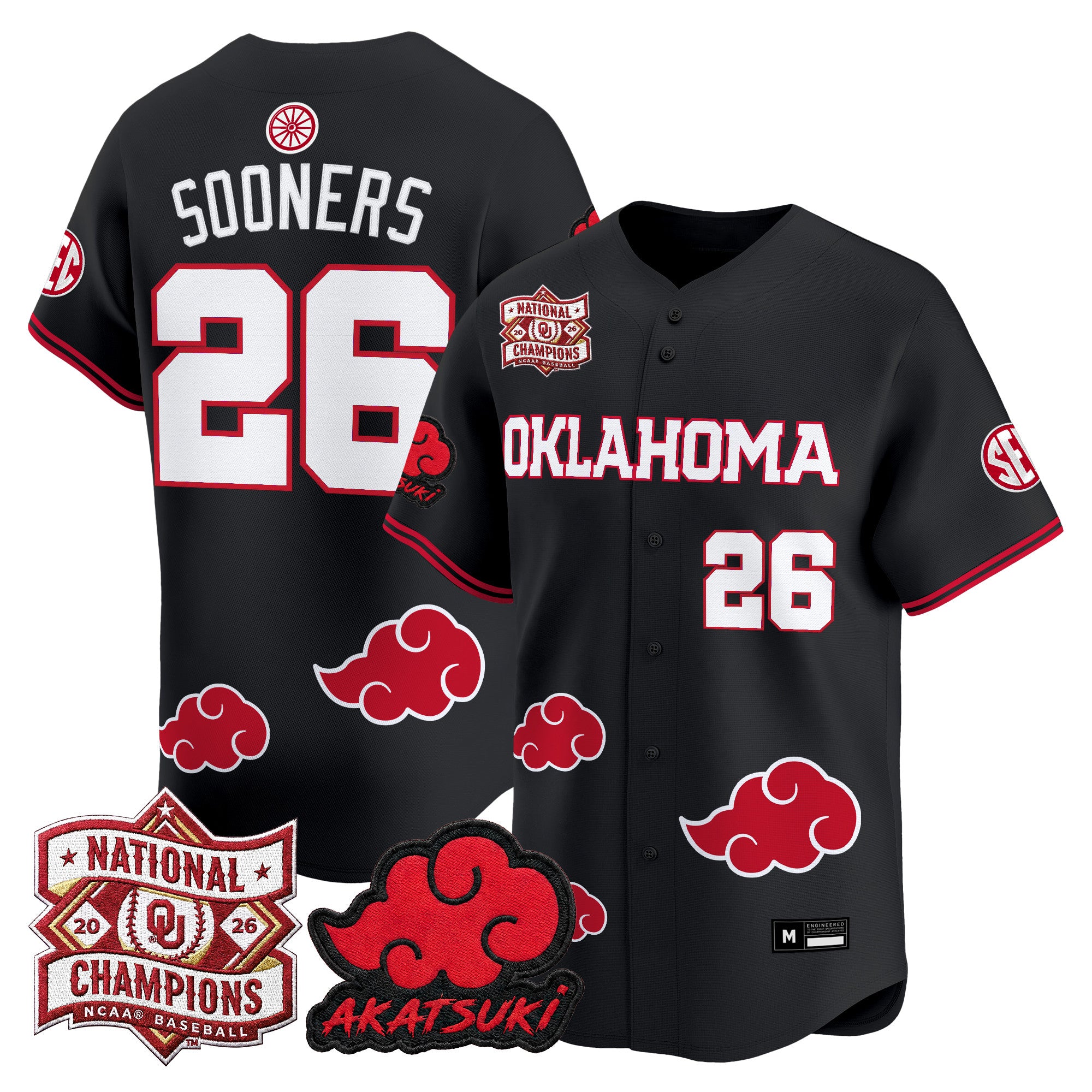 Oklahoma Sooners 2026 National Champions Patch x Naruto "Akatsuki Edition" Vapor Premier Limited Jersey - All Stitched