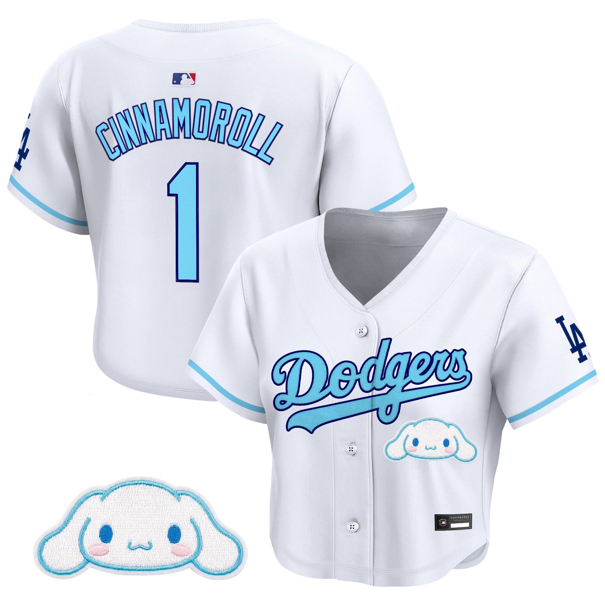 Women's Los Angeles Dodgers x Sanrio Friends Crop Top Baseball Jersey - All Stitched