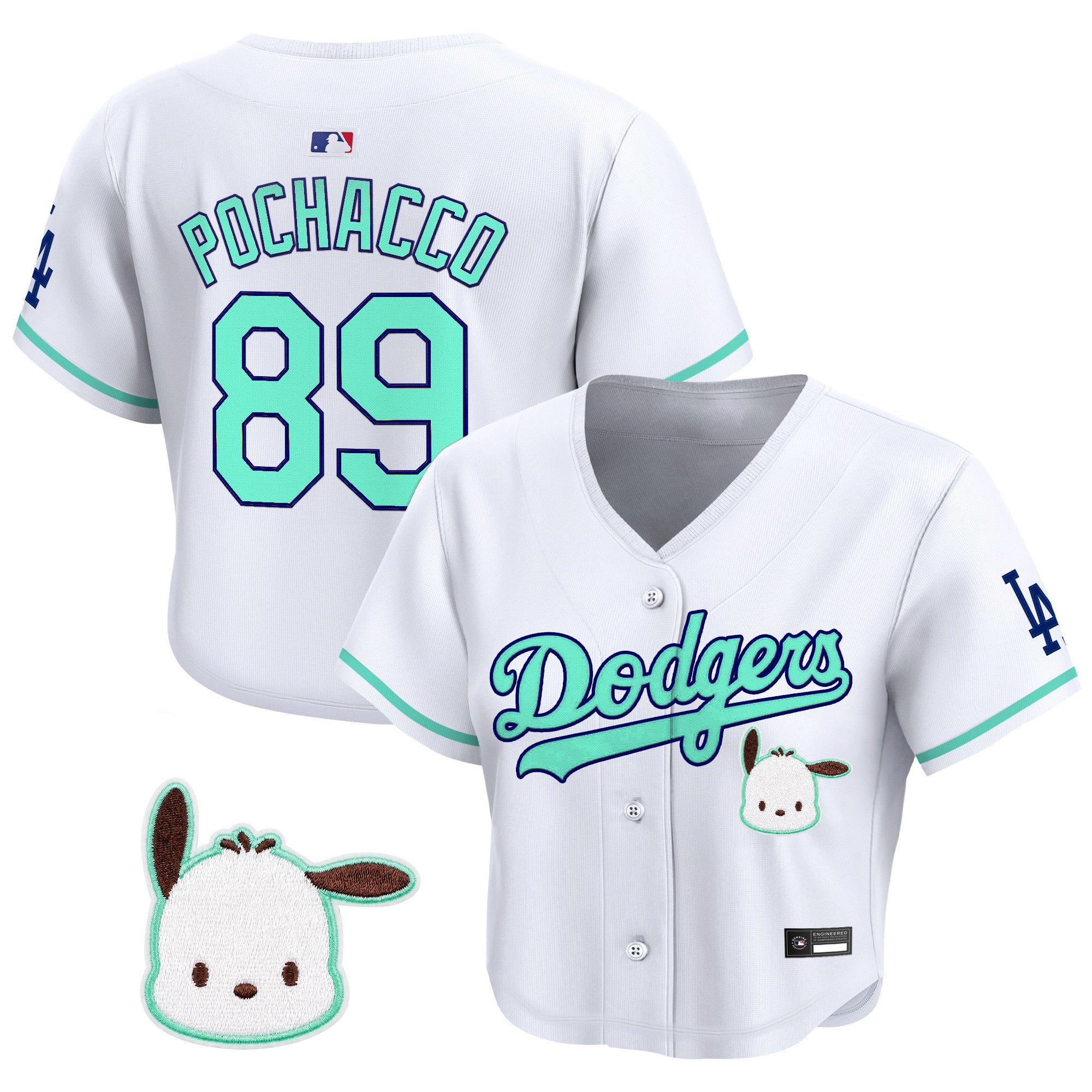 Women's Los Angeles Dodgers x Sanrio Friends Crop Top Baseball Jersey - All Stitched