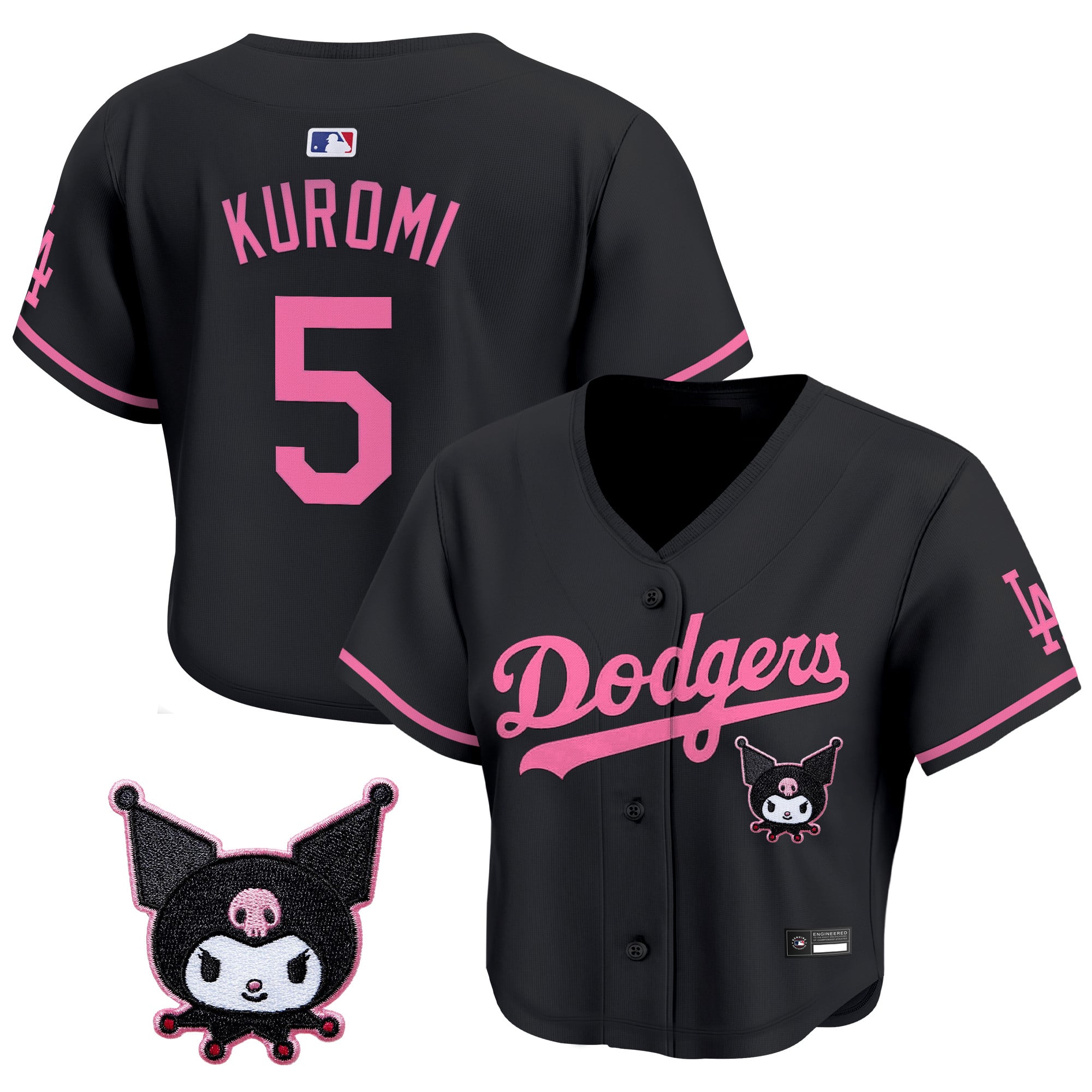 Women's Los Angeles Dodgers x Sanrio Friends Crop Top Baseball Jersey - All Stitched