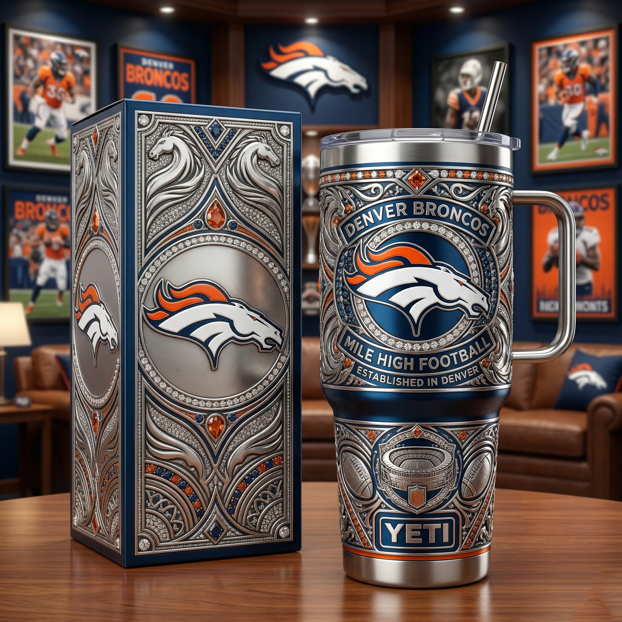 Denver Broncos 40 oz Tumbler with Handle and Lid