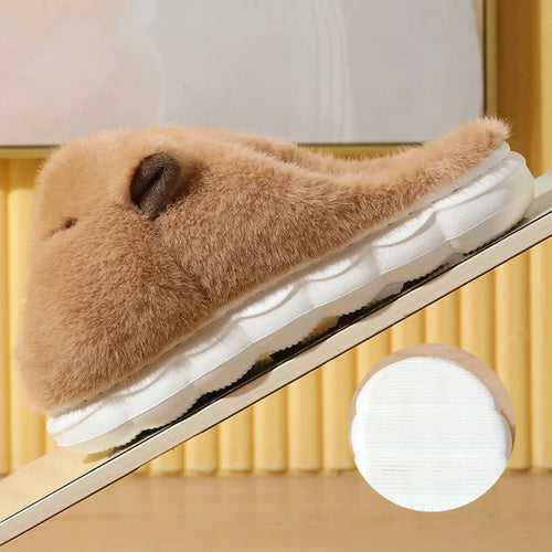 Cute Cartoon Capybara Home Slippers Women 2025 Winter Soft Thick Sole Indoor Cotton Slippers Woman Non Slip House Shoes Flats