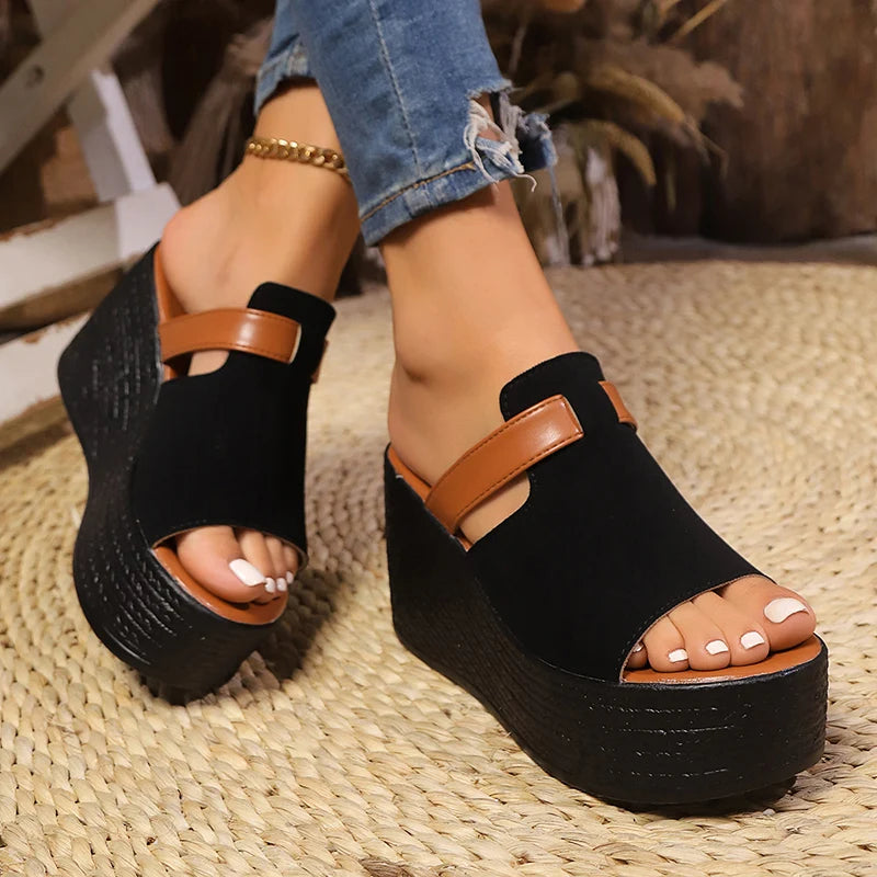 Women's Brown Pu Leather Wedge Sandals  2026 Summer Lightweight Chunky Platform Sandals Woman Plus Size 43 Non-slip Beach Shoes